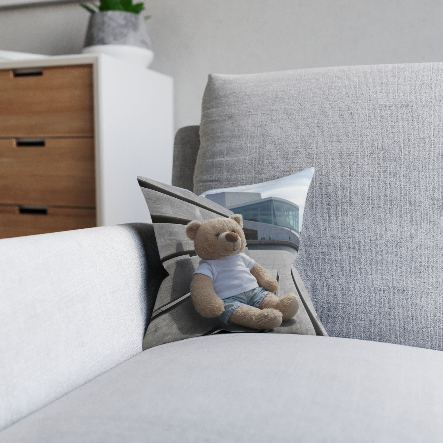 Teddy on Tour Lombear in Norway Square Pillow