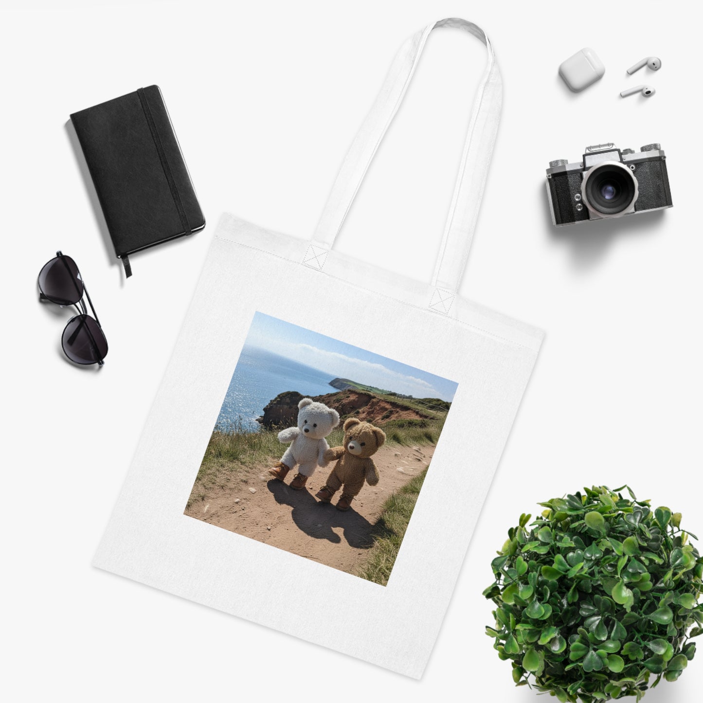 Teddy On Tour – Brownie and Whitie in Shanklin Isle of Wight Cotton Tote Bag