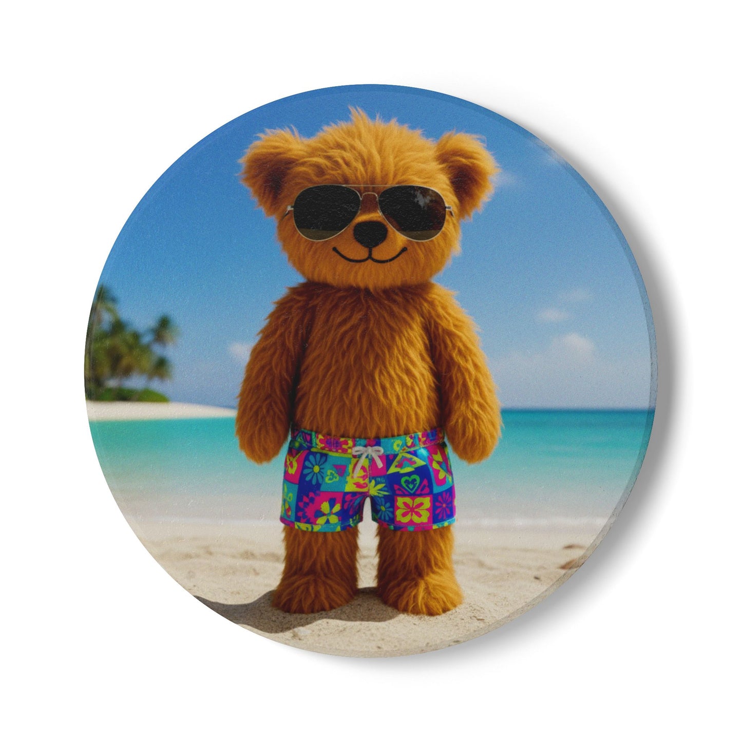 Teddy on Tour Teddy on the beach Ceramic Coaster ( look for matching mug )