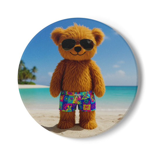 Teddy on Tour Teddy on the beach Ceramic Coaster ( look for matching mug )