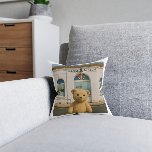 Teddy on Tour Bexhill Museum Square Pillow