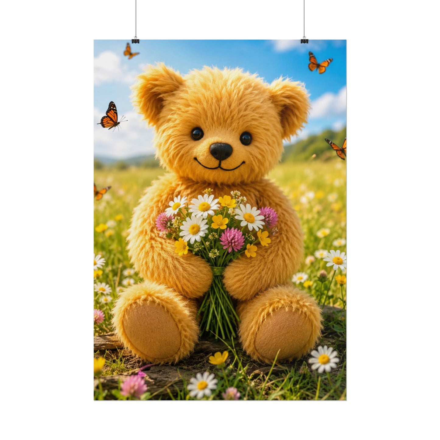 Teddy On Tour Teddy with flowers poster Rolled Posters