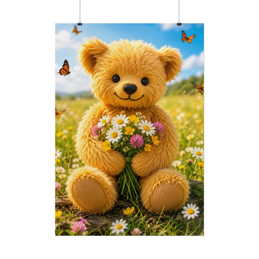Teddy On Tour Teddy with flowers poster Rolled Posters