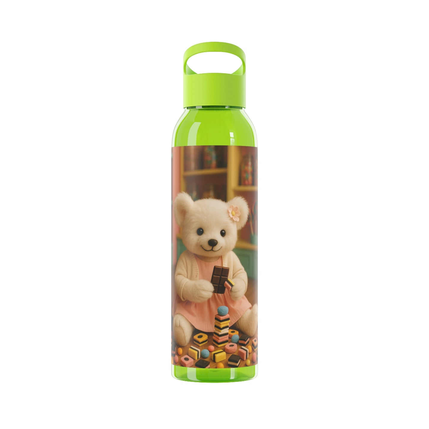 Teddy on Tour Bella in a sweet shop Sky Water Bottle