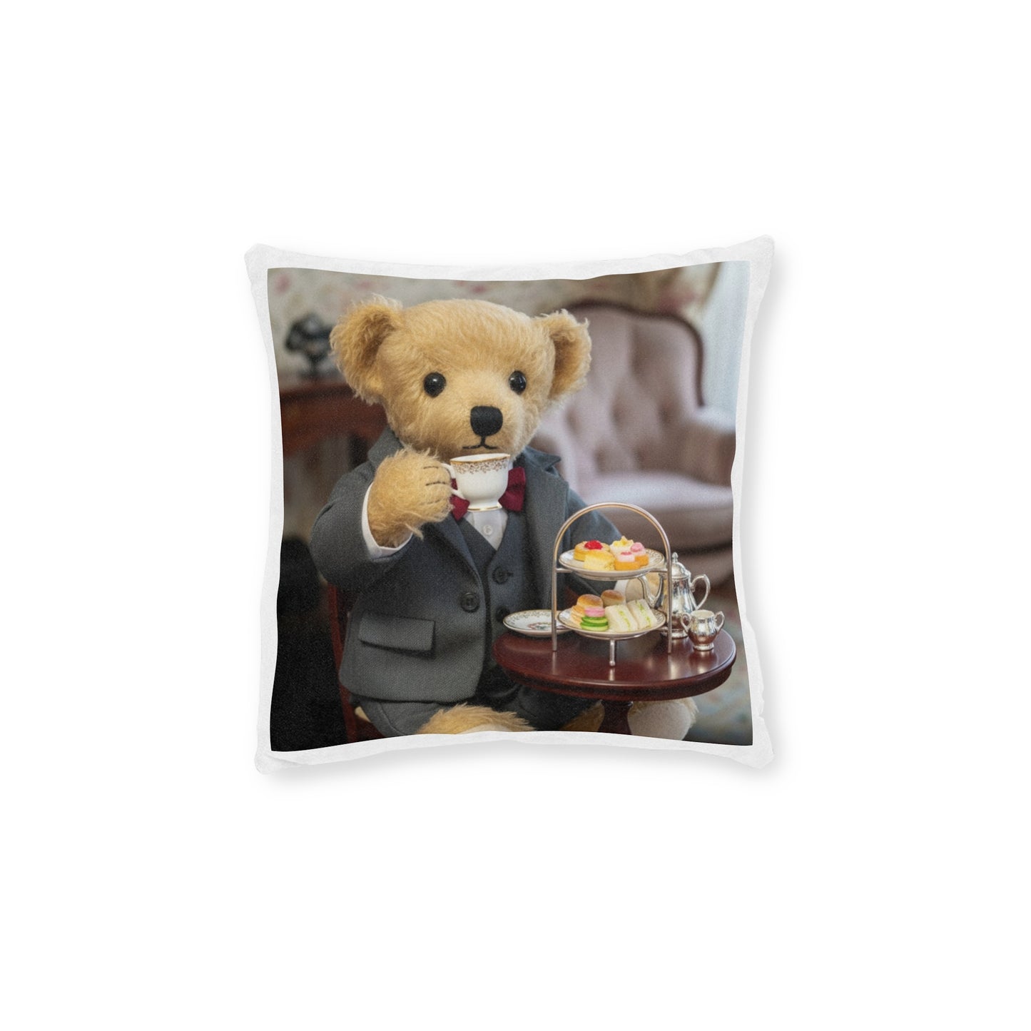 Teddy on Tour Ralphie in London Square Pillow