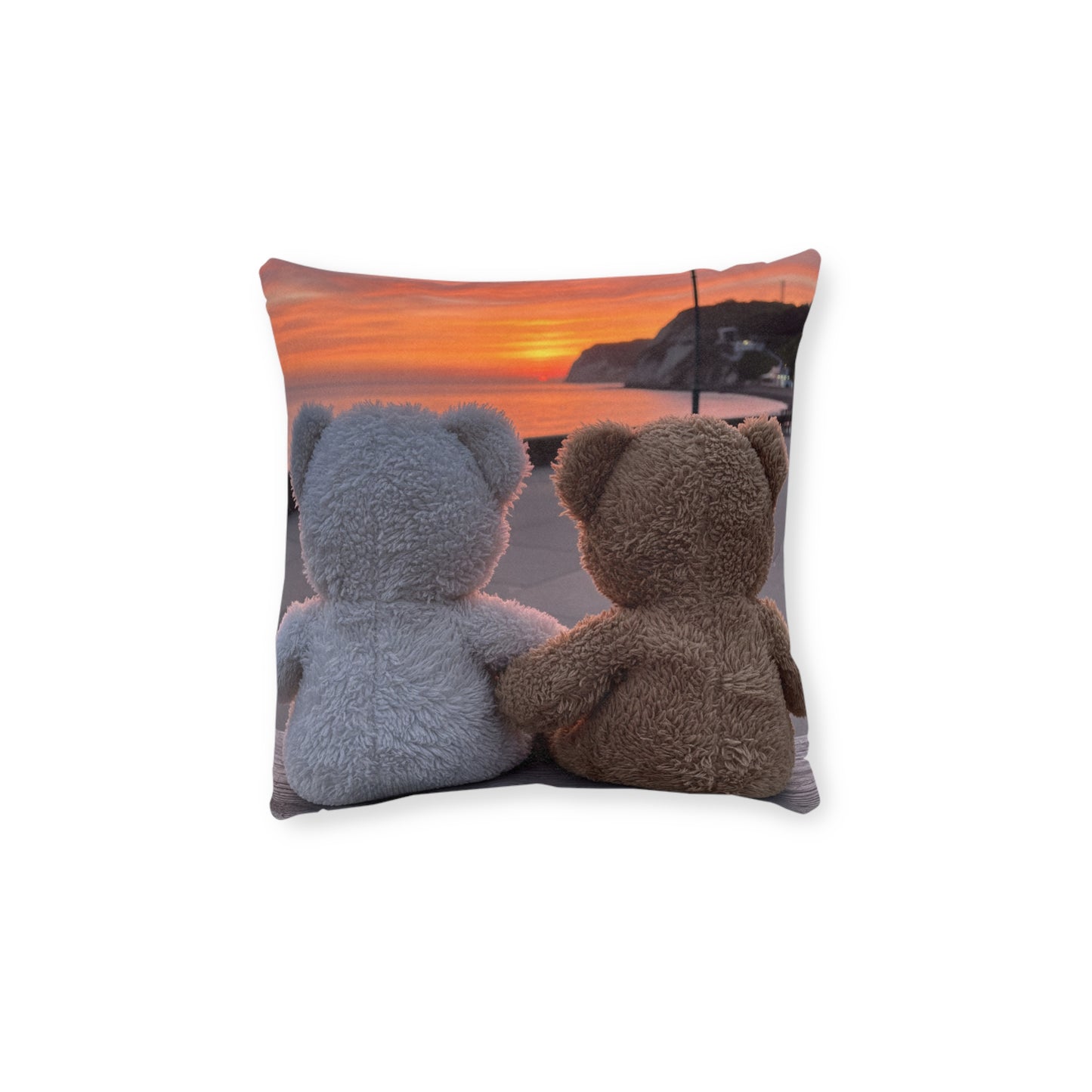 Teddy on Tour Brownie and Whitie in Shanklin Isle of Wight Square Pillow