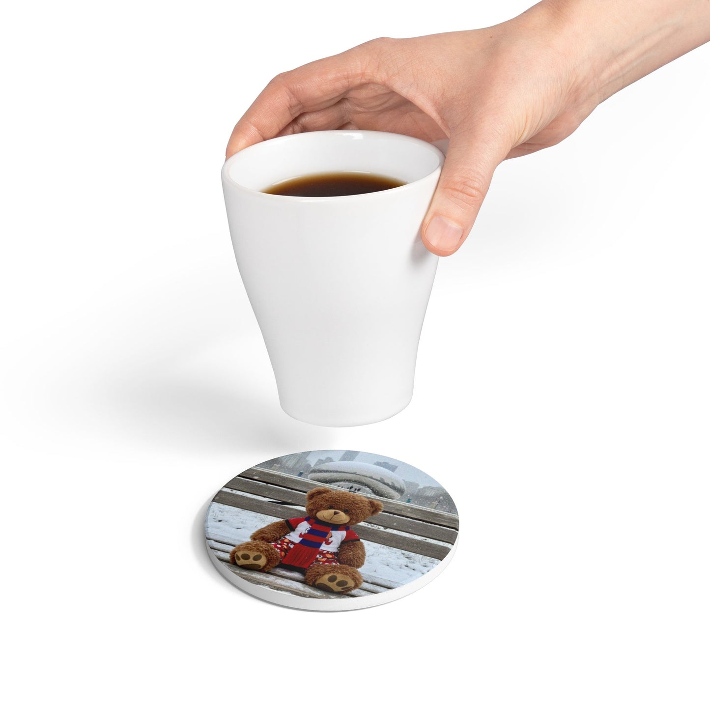 Teddy on Tour Jake in Chicago Ceramic Coaster
