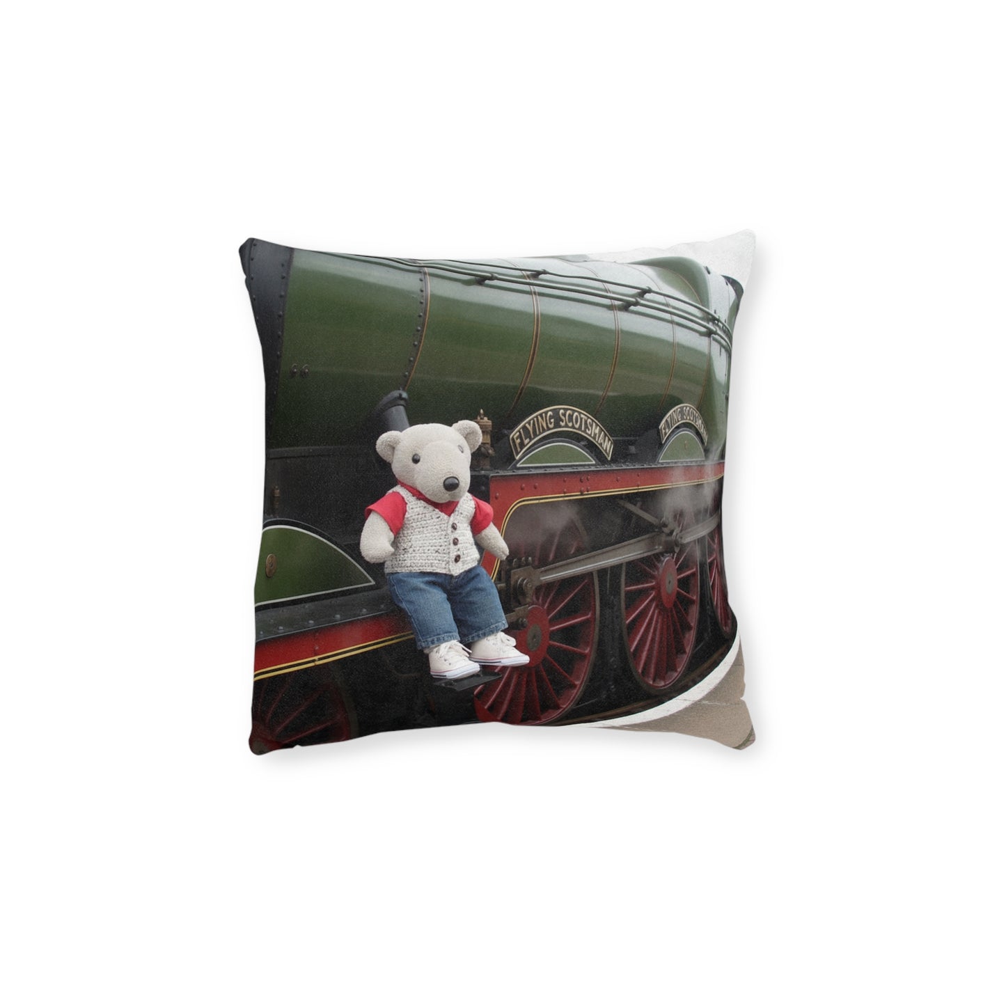 Teddy on Tour Andrew in Scotland  Square Pillow