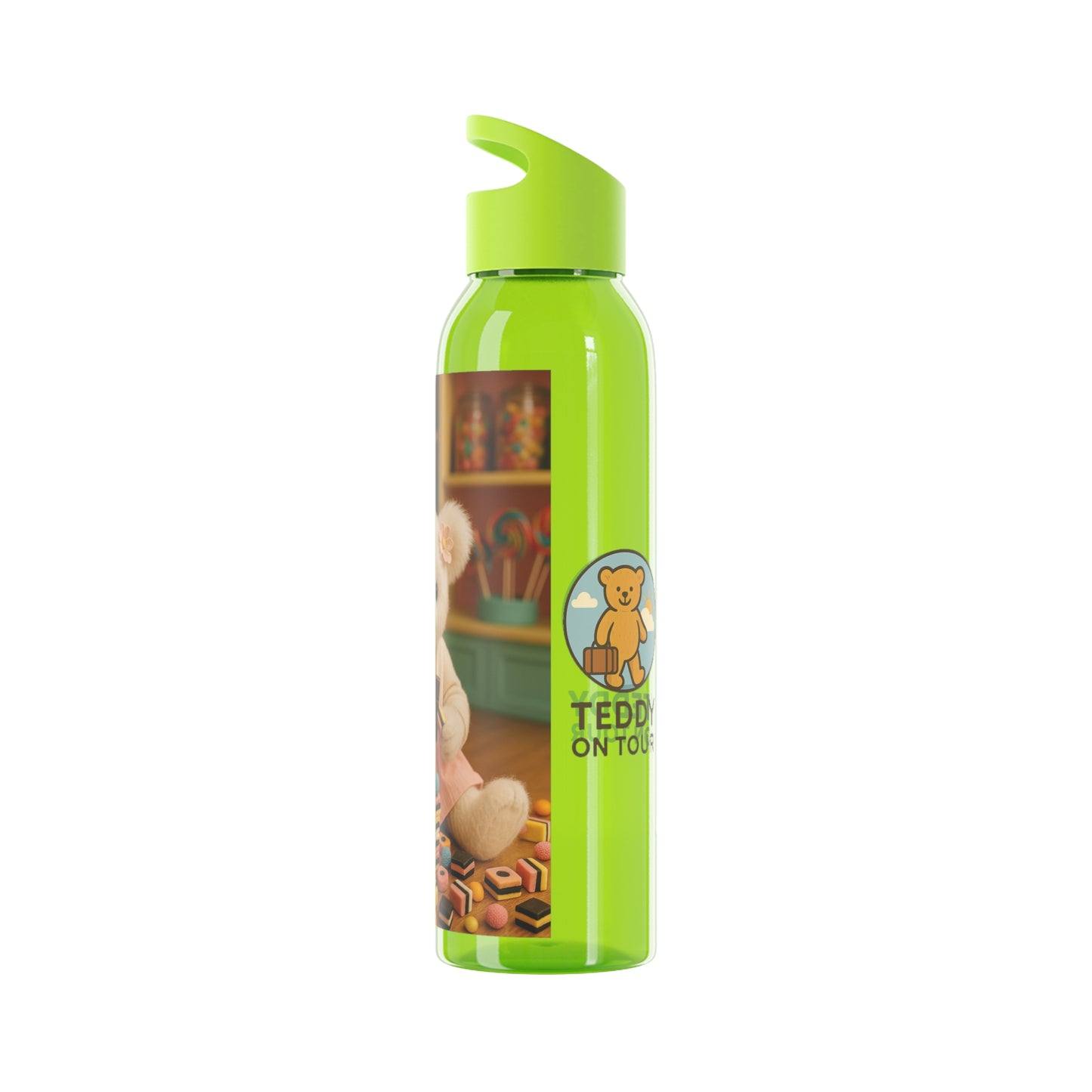 Teddy on Tour Bella in a sweet shop Sky Water Bottle