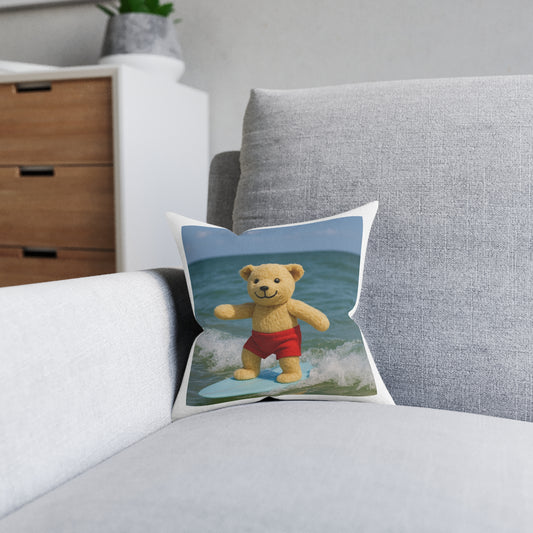 Teddy on Tour Bexhill Beach Square Pillow