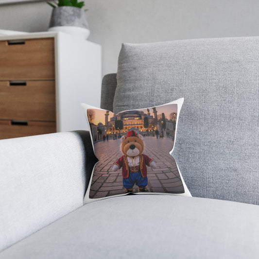 Teddy on Tour Big Billy in Turkiye Square Pillow