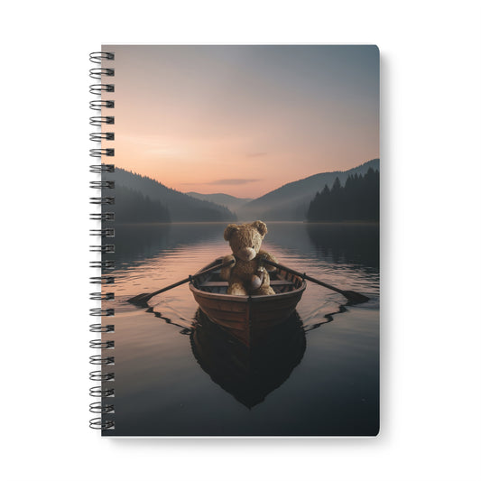 Teddy On tour teddy in sunny forest near a lake Softcover Notebook, A5