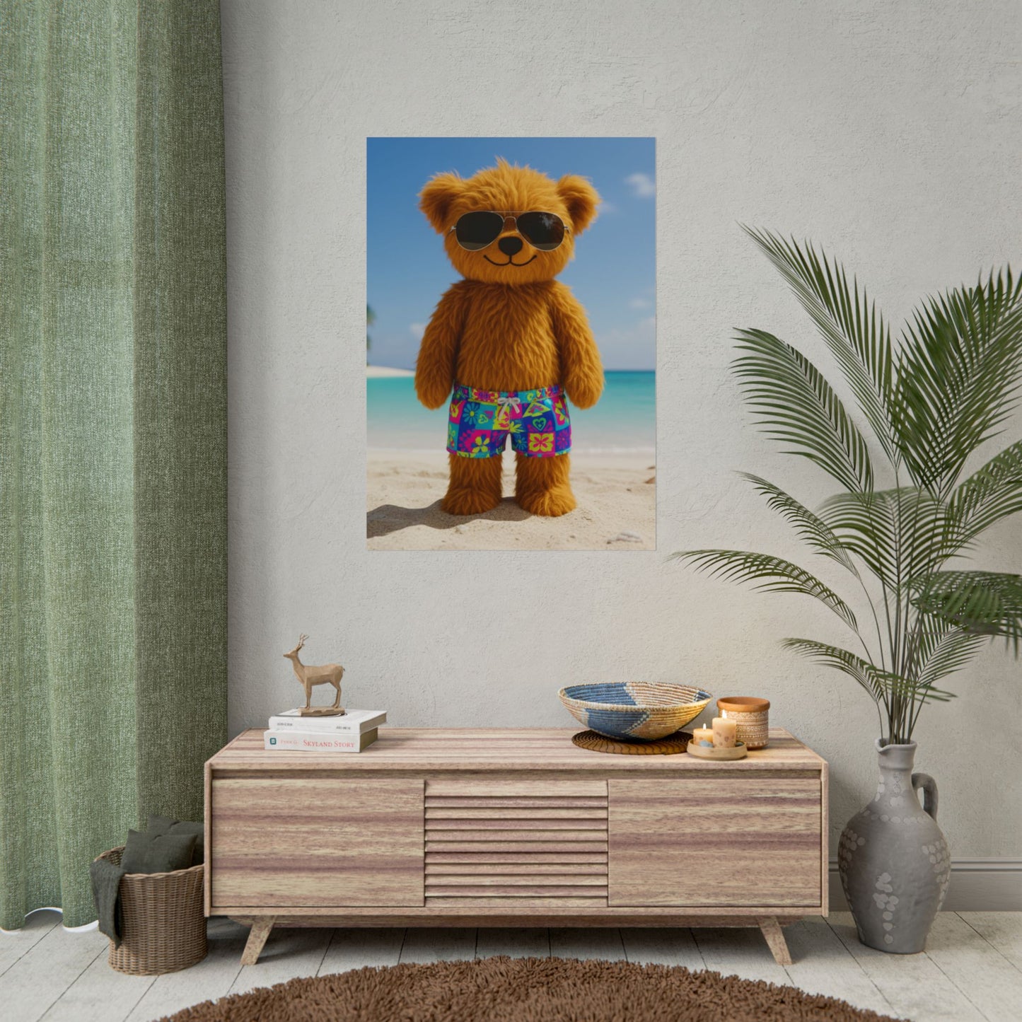Teddy On Tour Teddy on the beach poster Rolled Posters