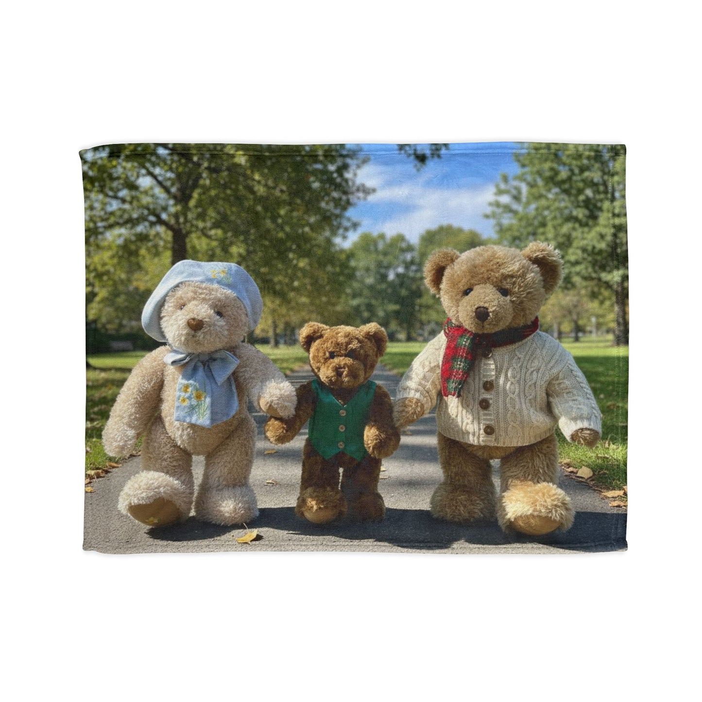 Teddy On Tour Bear Family enjoy afternoon tea Soft Polyester Blanket