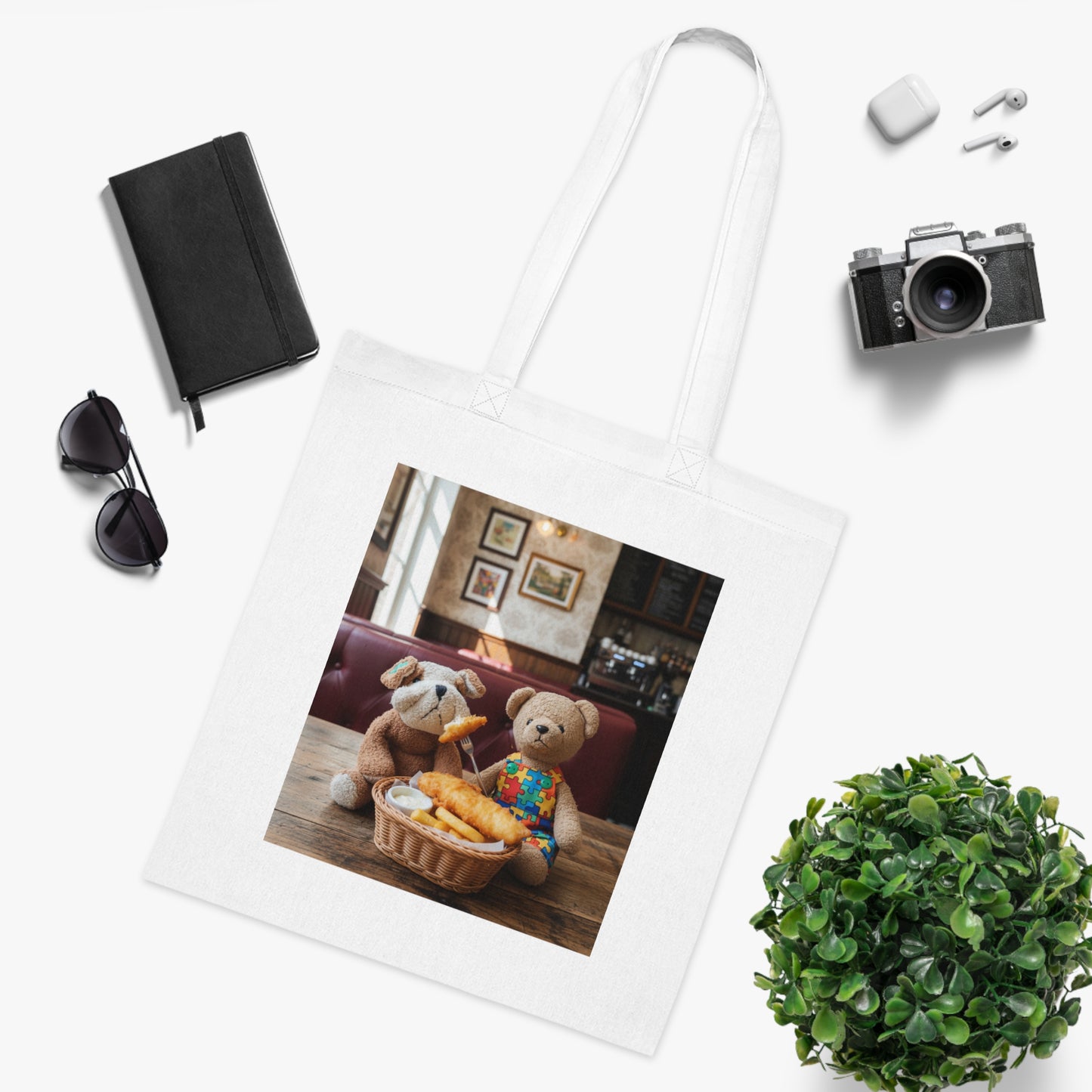 Teddy On Tour – Cubby Bear and Danny Dog in London Cotton Tote Bag
