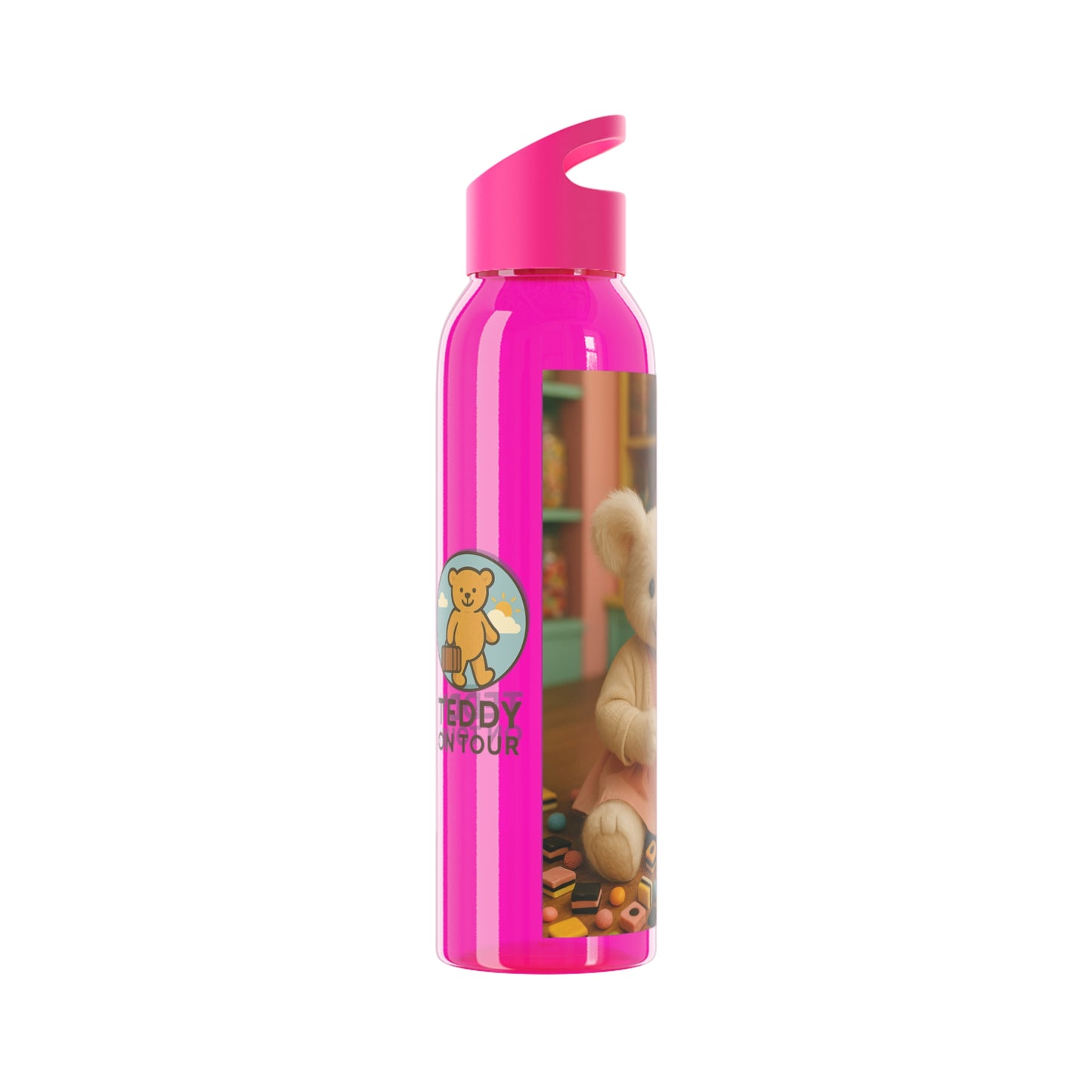 Teddy on Tour Bella in a sweet shop Sky Water Bottle