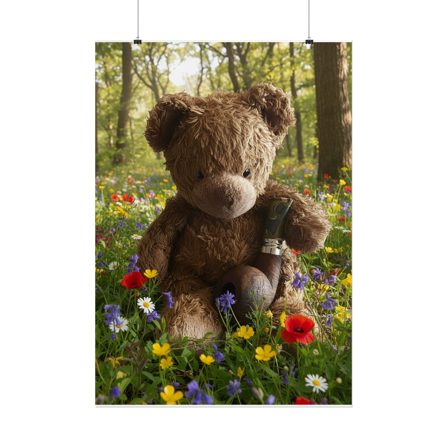 Teddy in a sunny forest near a lake Rolled Posters