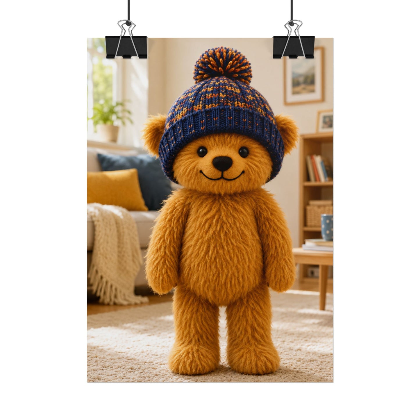 Teddy On Tour Teddy with woolly hat poster Rolled Posters