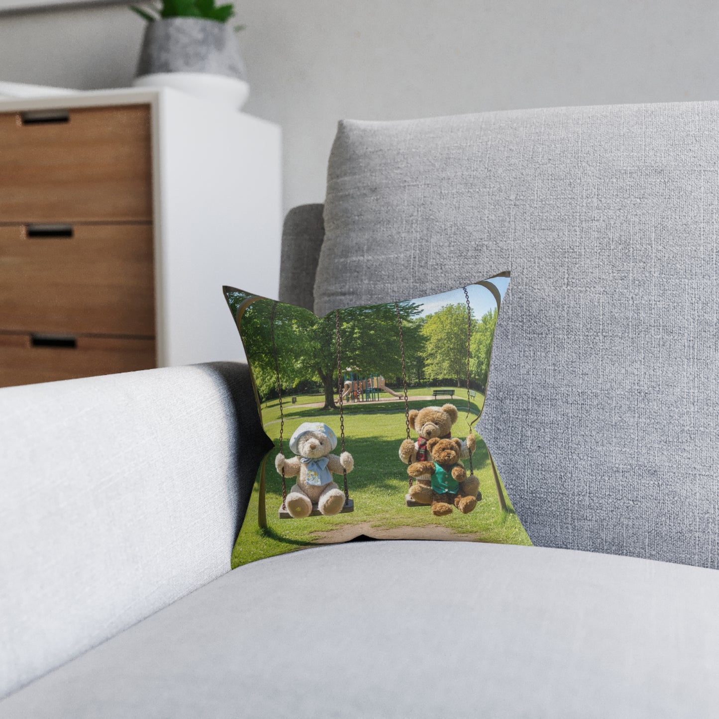 Teddy on Tour Bear Family enjoy afternoon tea Square Pillow
