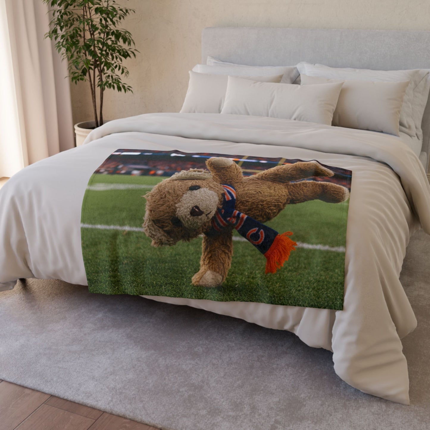 Teddy On Tour Ben visits Chicago Bears Soft Polyester Blanket