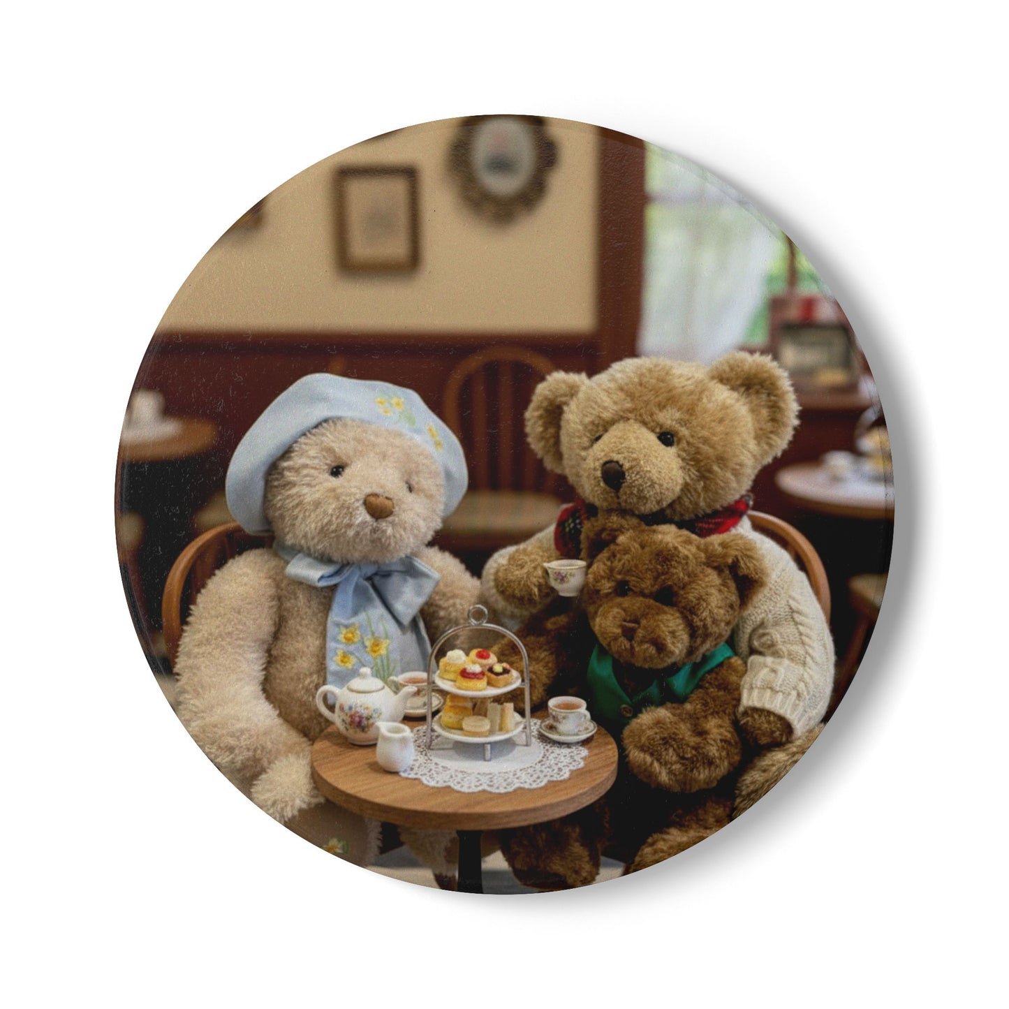 Teddy on Tour Bear Family enjoy afternoon tea Ceramic Coaster