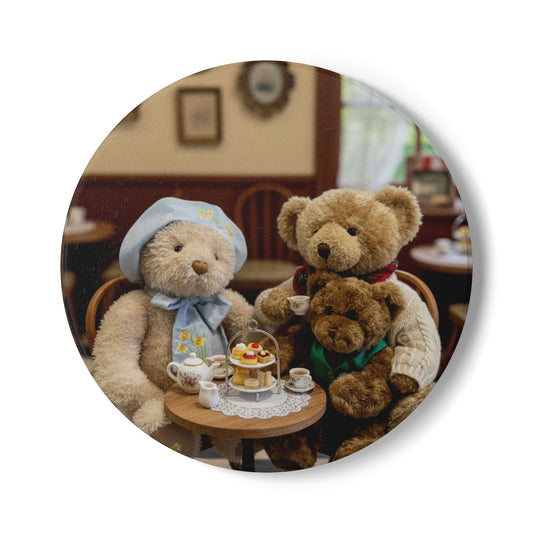 Teddy on Tour Bear Family enjoy afternoon tea Ceramic Coaster