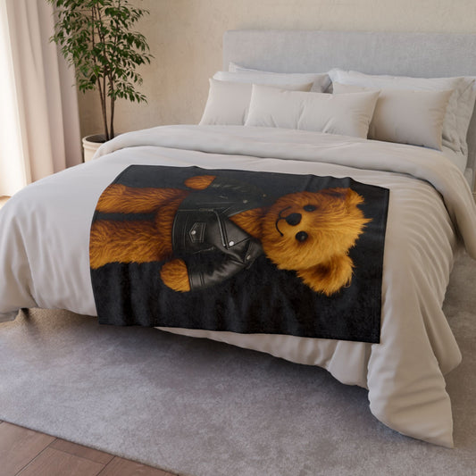 Teddy On Tour Teddy Wearing Leather Jacket Soft Polyester Blanket (look for a matching cushion)