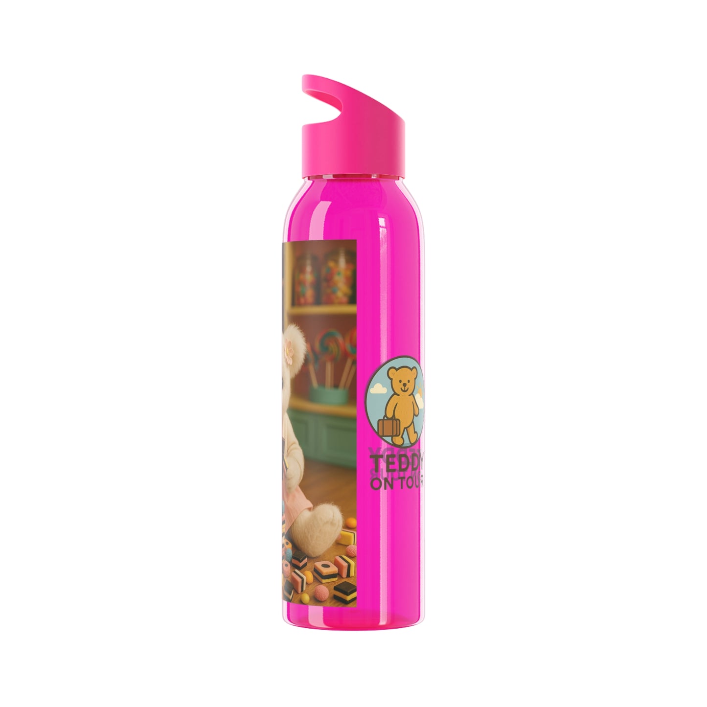 Teddy on Tour Bella in a sweet shop Sky Water Bottle