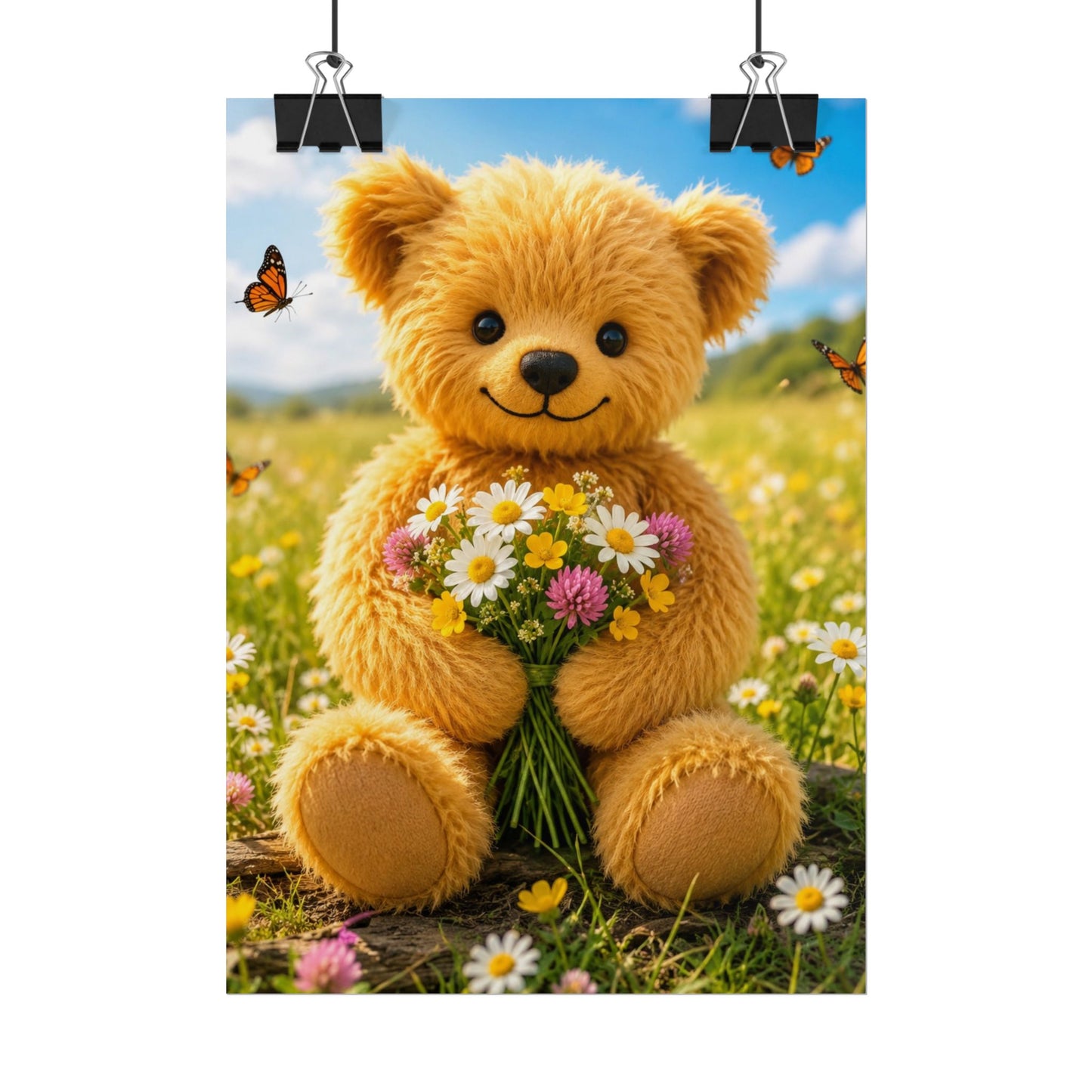 Teddy On Tour Teddy with flowers poster Rolled Posters