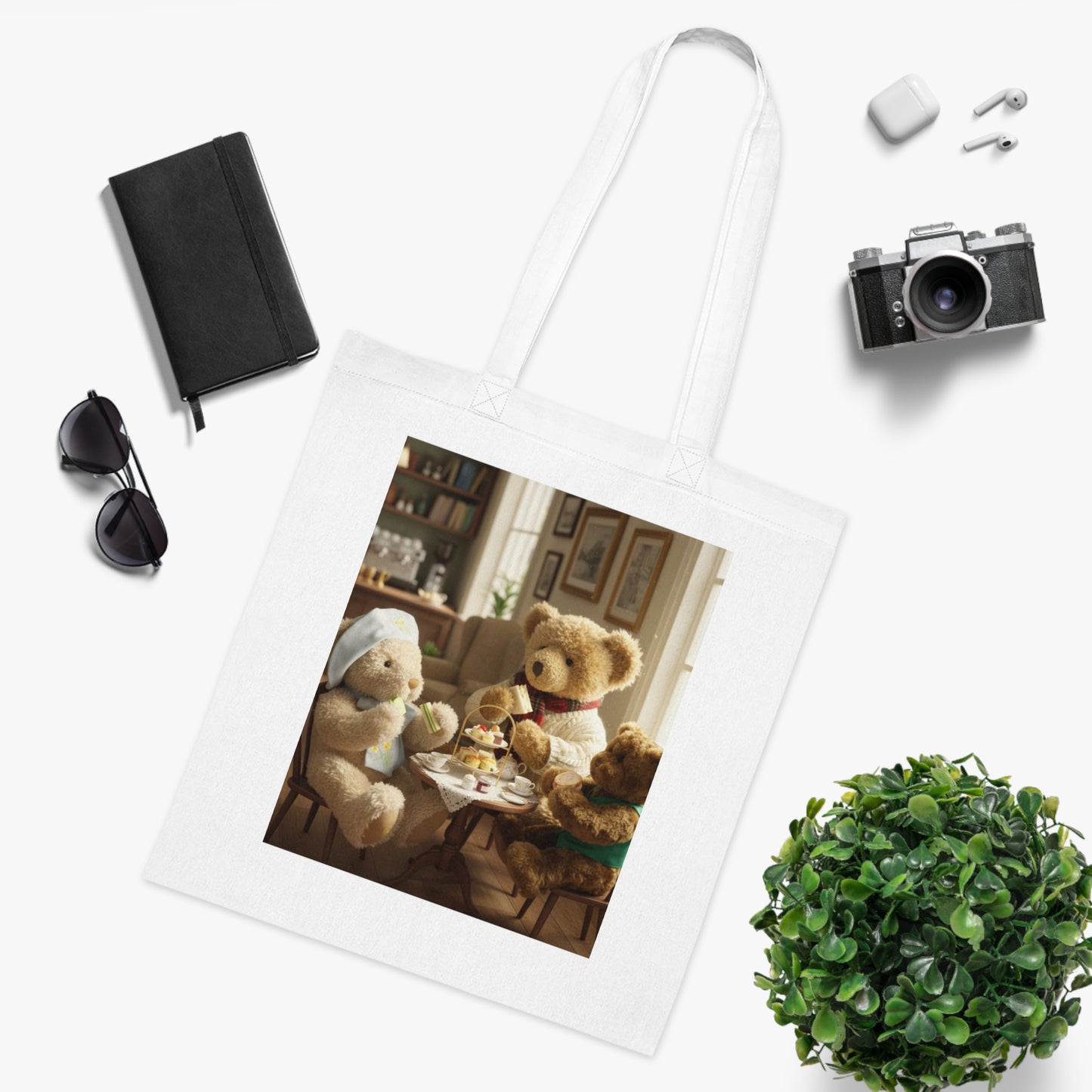 Teddy On Tour – Bear Family enjoy afternoon tea Cotton Tote Bag