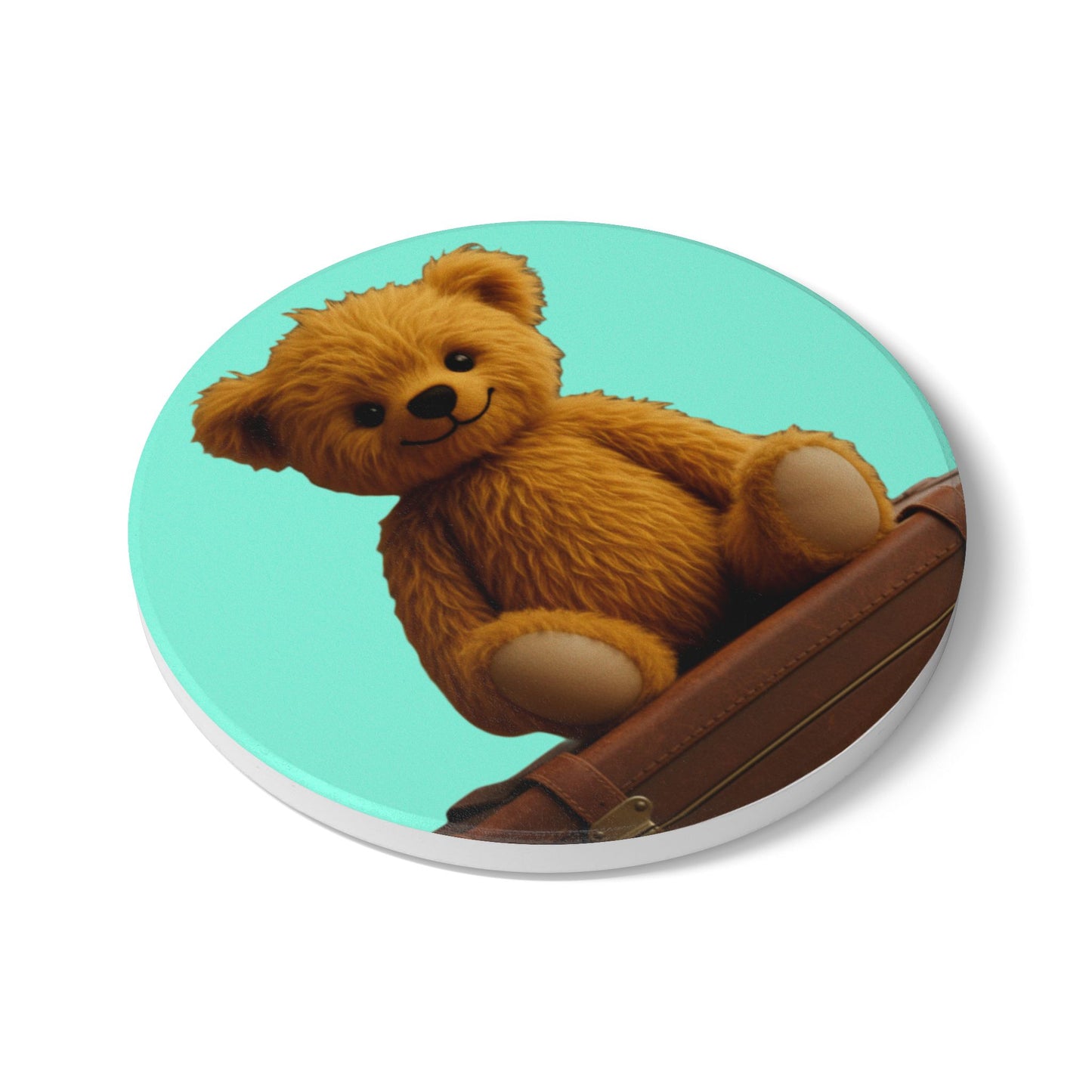 Teddy on Tour Teddy turquoise Ceramic Coaster ( look for matching mug )