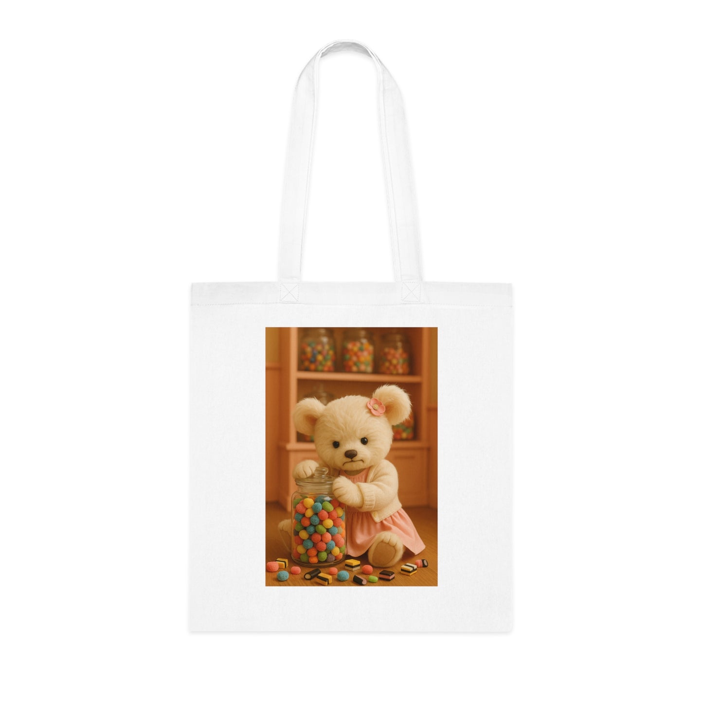 Teddy On Tour – Bella in a sweet shop Cotton Tote Bag