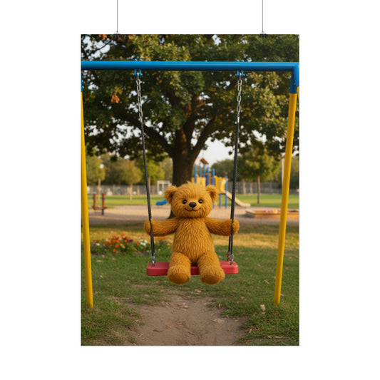 Teddy On Tour Teddy on a swing poster Rolled Posters