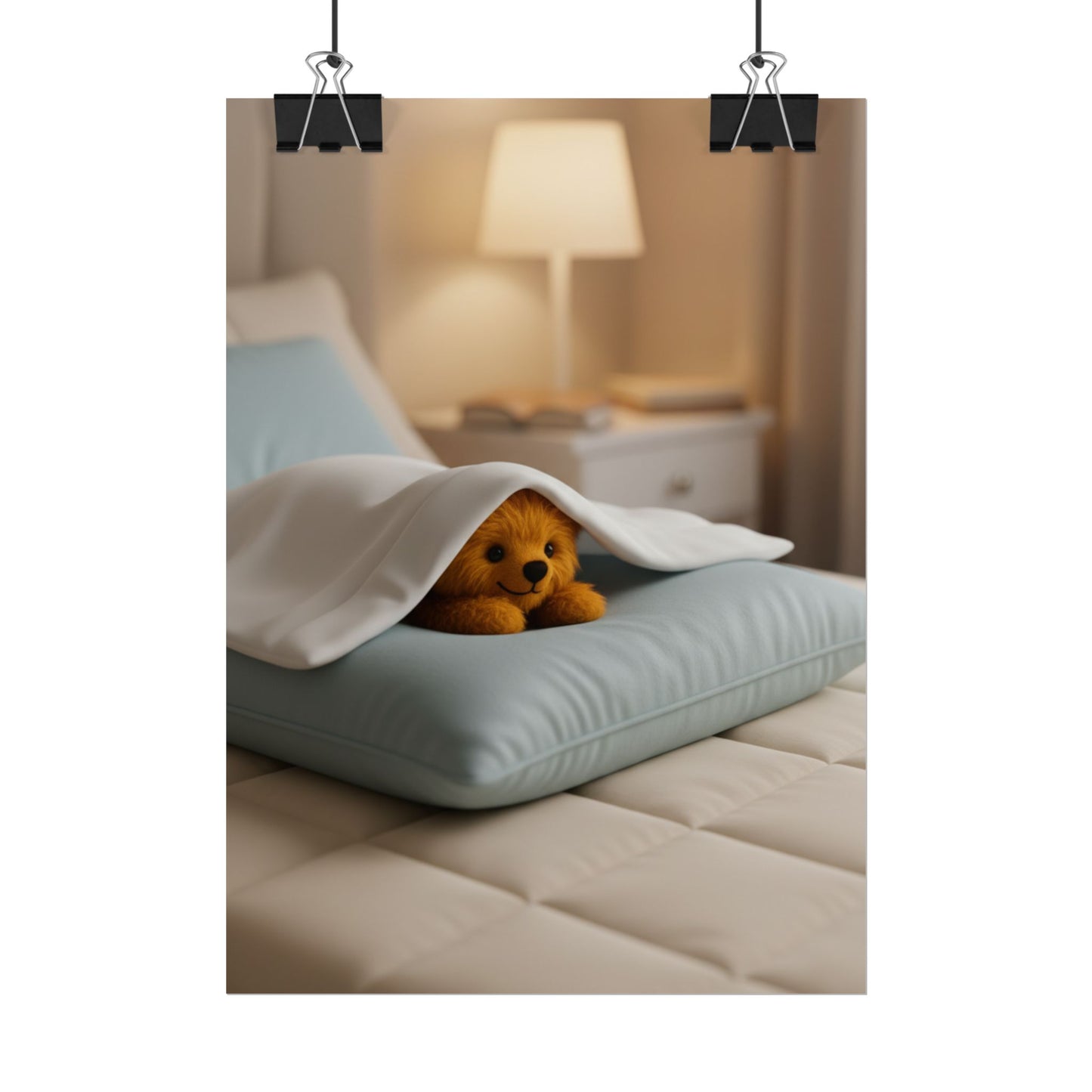 Teddy On Tour Teddy under pillowcase poster Rolled Posters