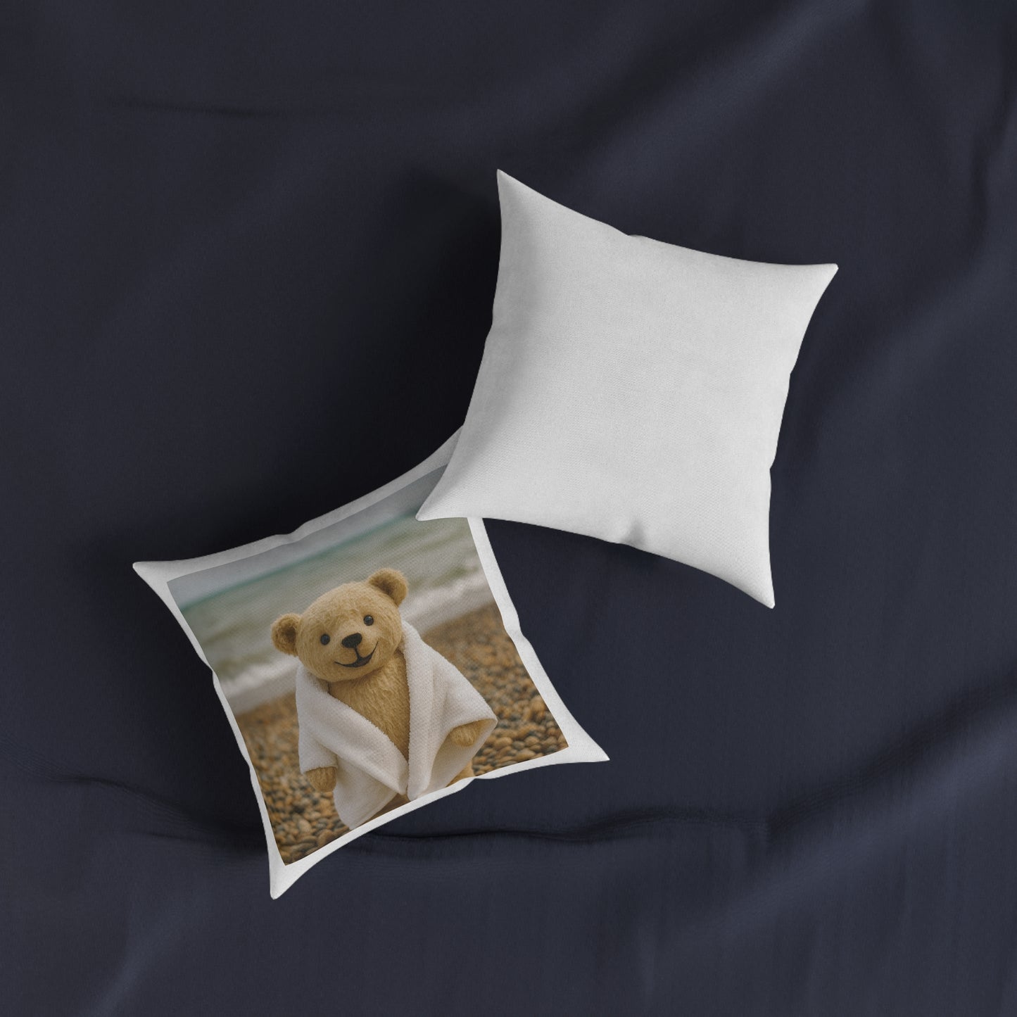 Teddy on Tour Bexhill Beach Square Pillow