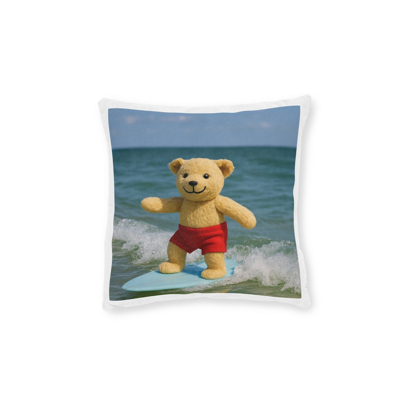 Teddy on Tour Bexhill Beach Square Pillow