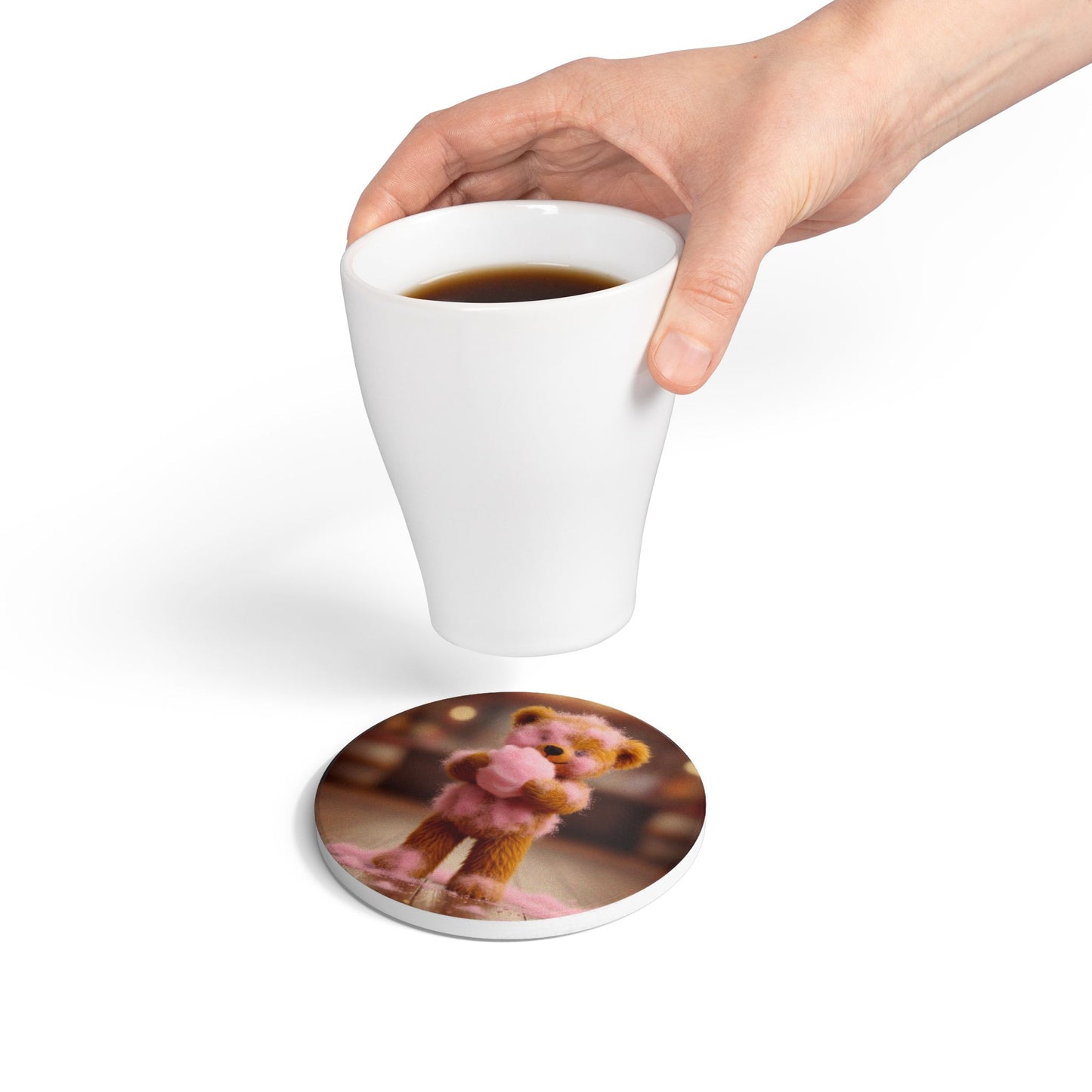 Teddy on Tour Teddy with candy floss Ceramic Coaster ( look for matching mug )