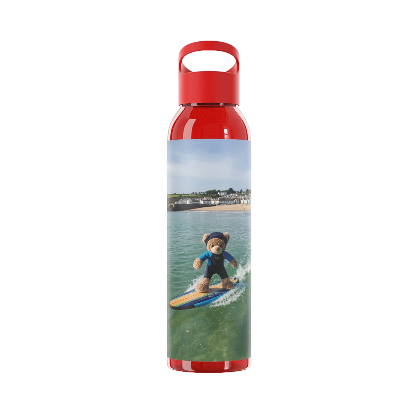 Teddy on Tour Candy Bear at Looe Beach Sky Water Bottle