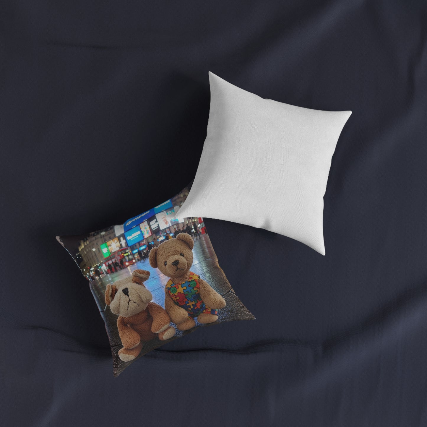 Teddy on Tour Cubby Bear and Danny Dog in London Square Pillow