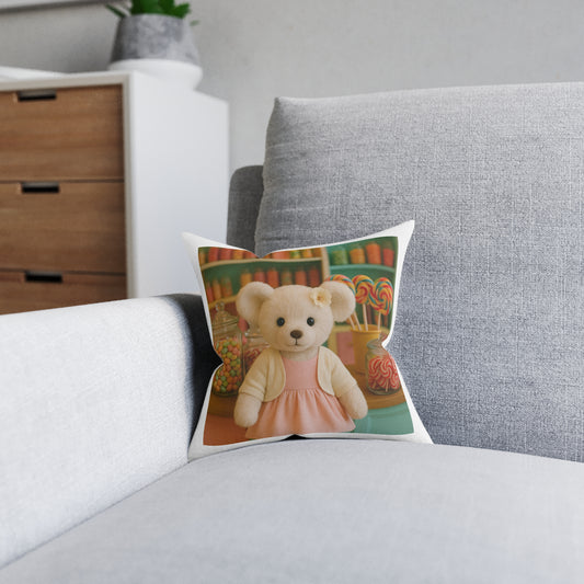 Teddy on Tour Bella in a sweet shop Square Pillow