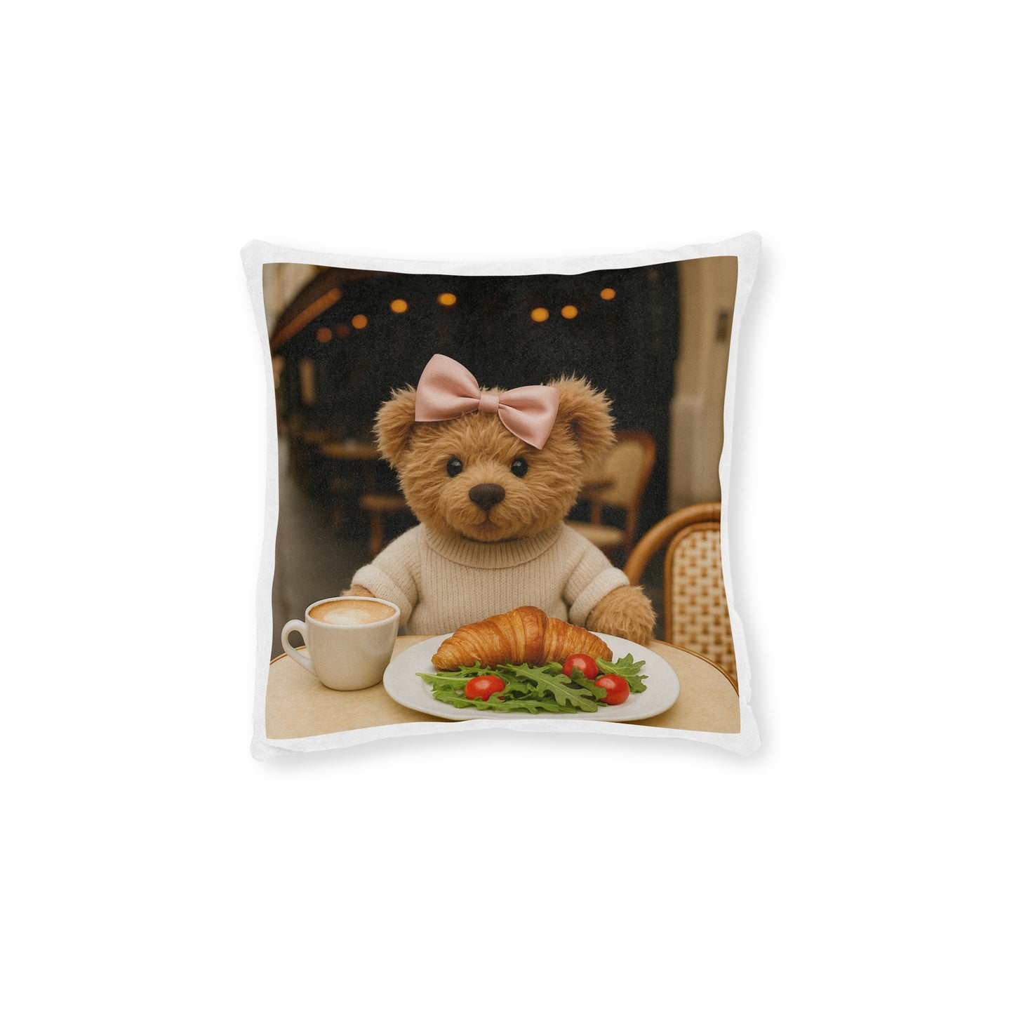 Teddy on Tour Luna in Paris Square Pillow
