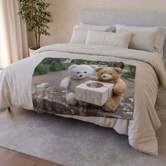 Teddy On Tour Brownie and Whitie in Shanklin Isle of Wight Soft Polyester Blanket