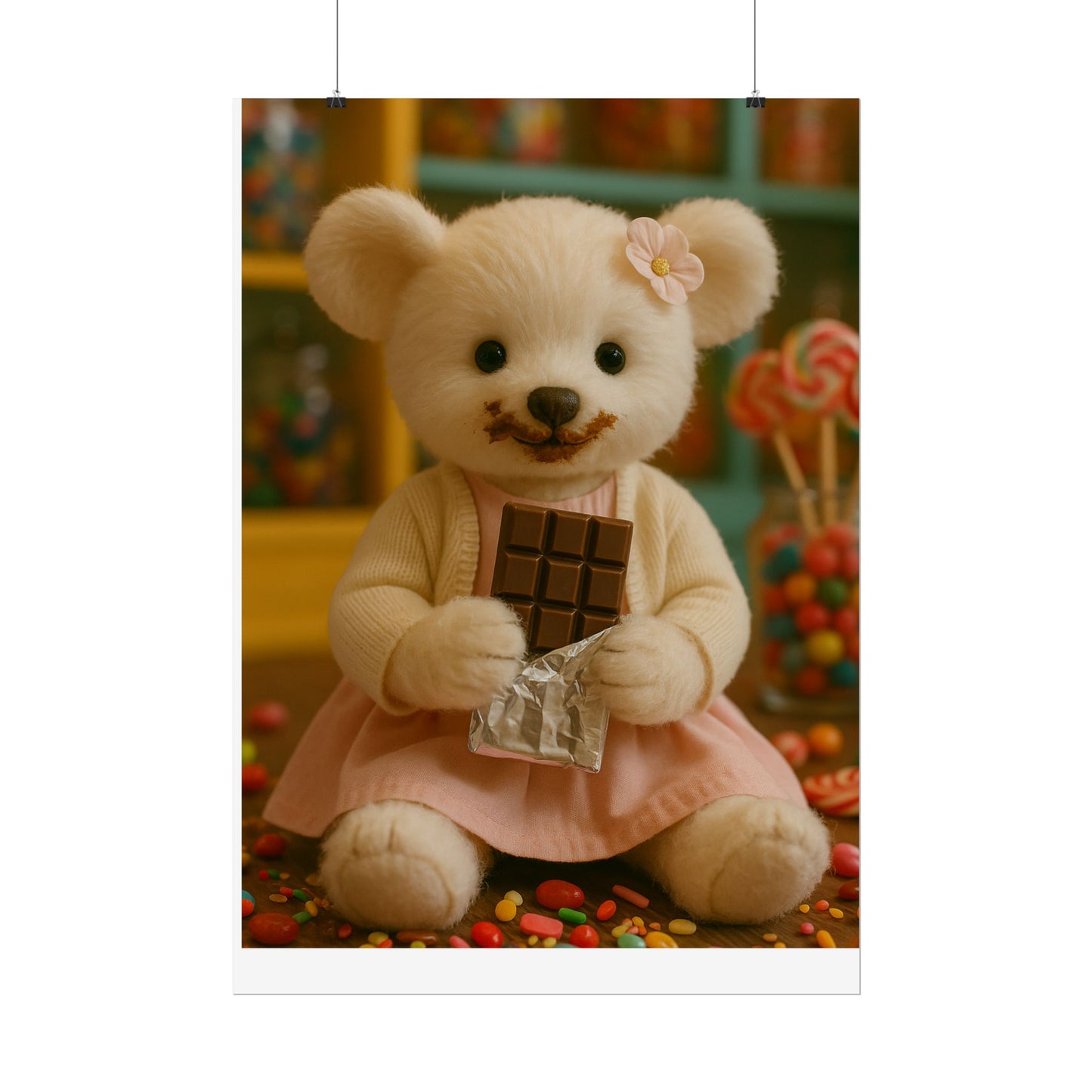 Teddy on Tour Bella in a sweet shop Rolled Posters