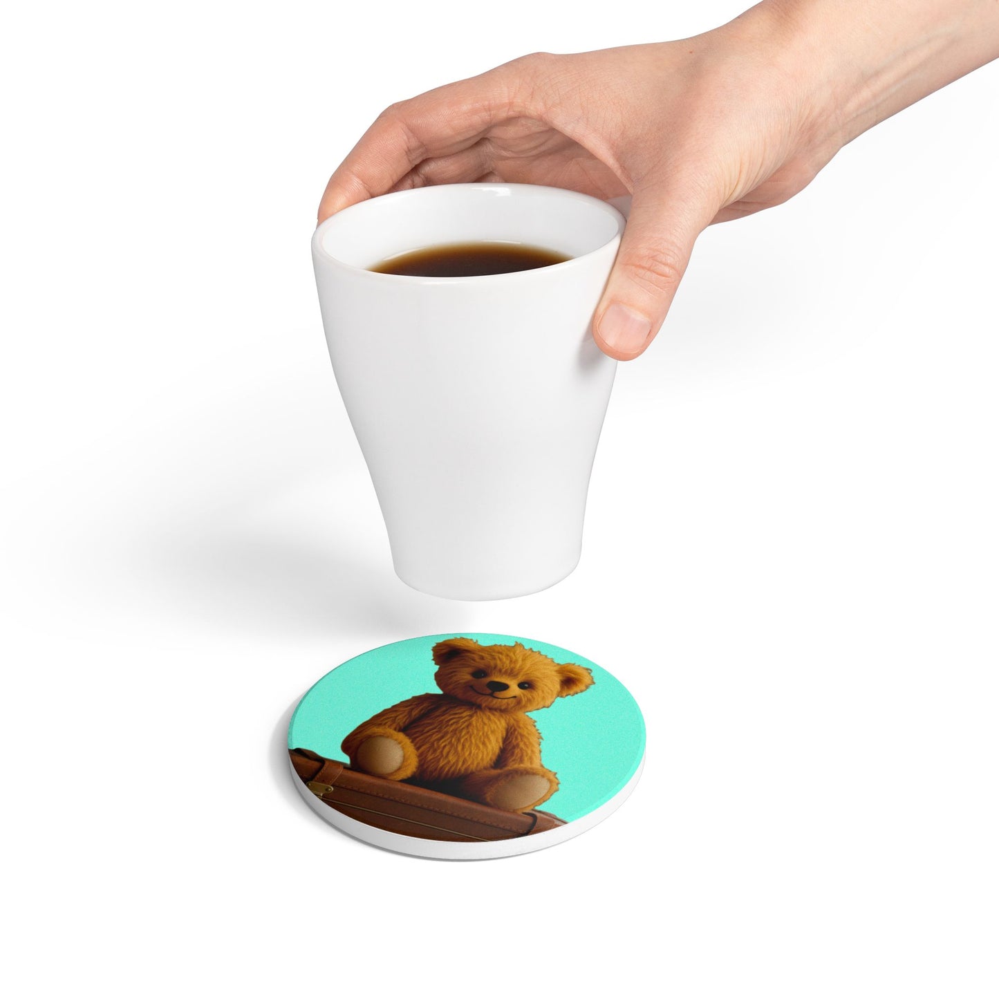 Teddy on Tour Teddy turquoise Ceramic Coaster ( look for matching mug )