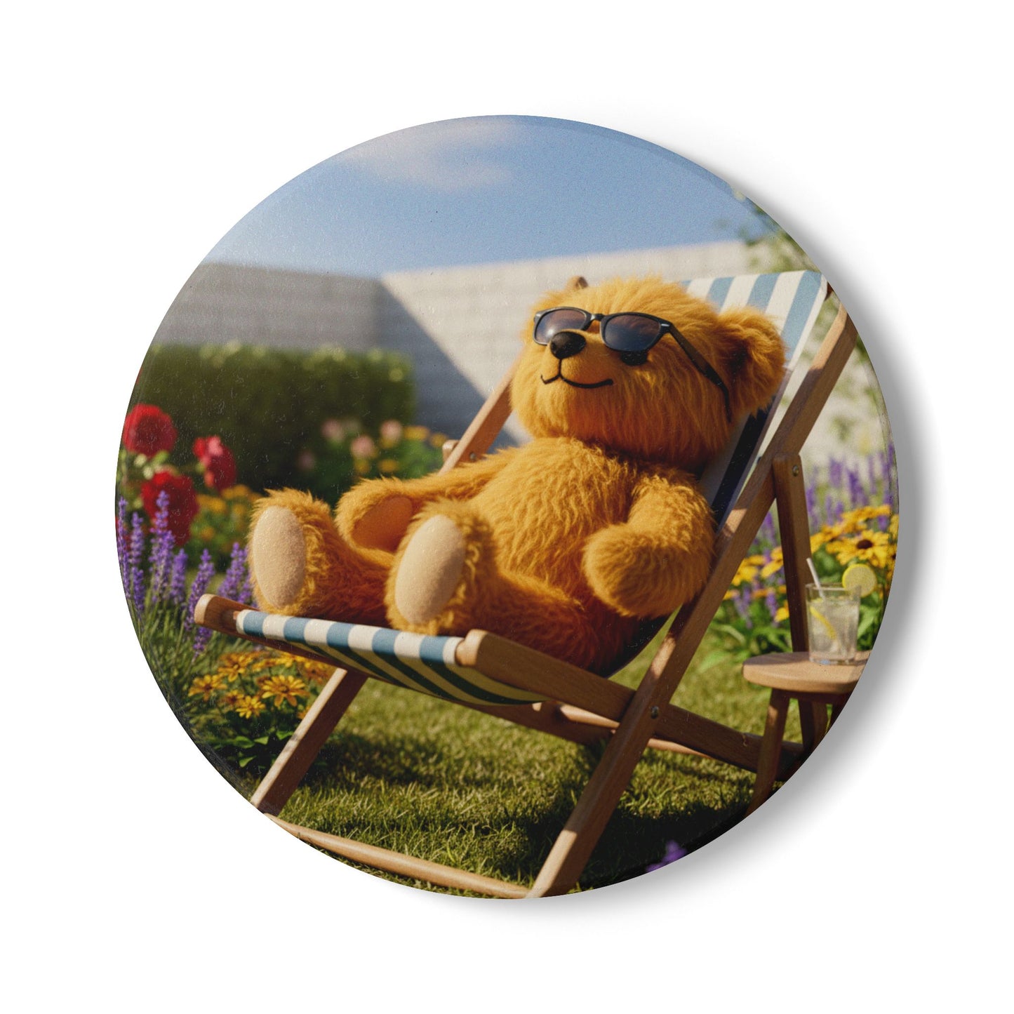Teddy on Tour Teddy in deckchair Ceramic Coaster ( look for matching mug )