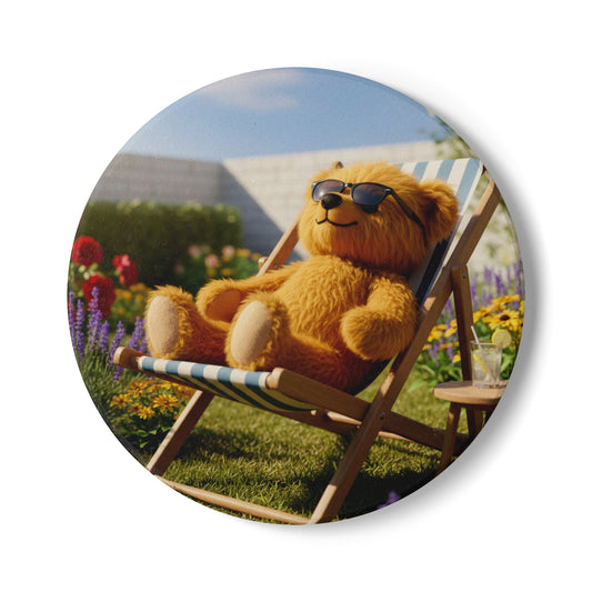Teddy on Tour Teddy in deckchair Ceramic Coaster ( look for matching mug )