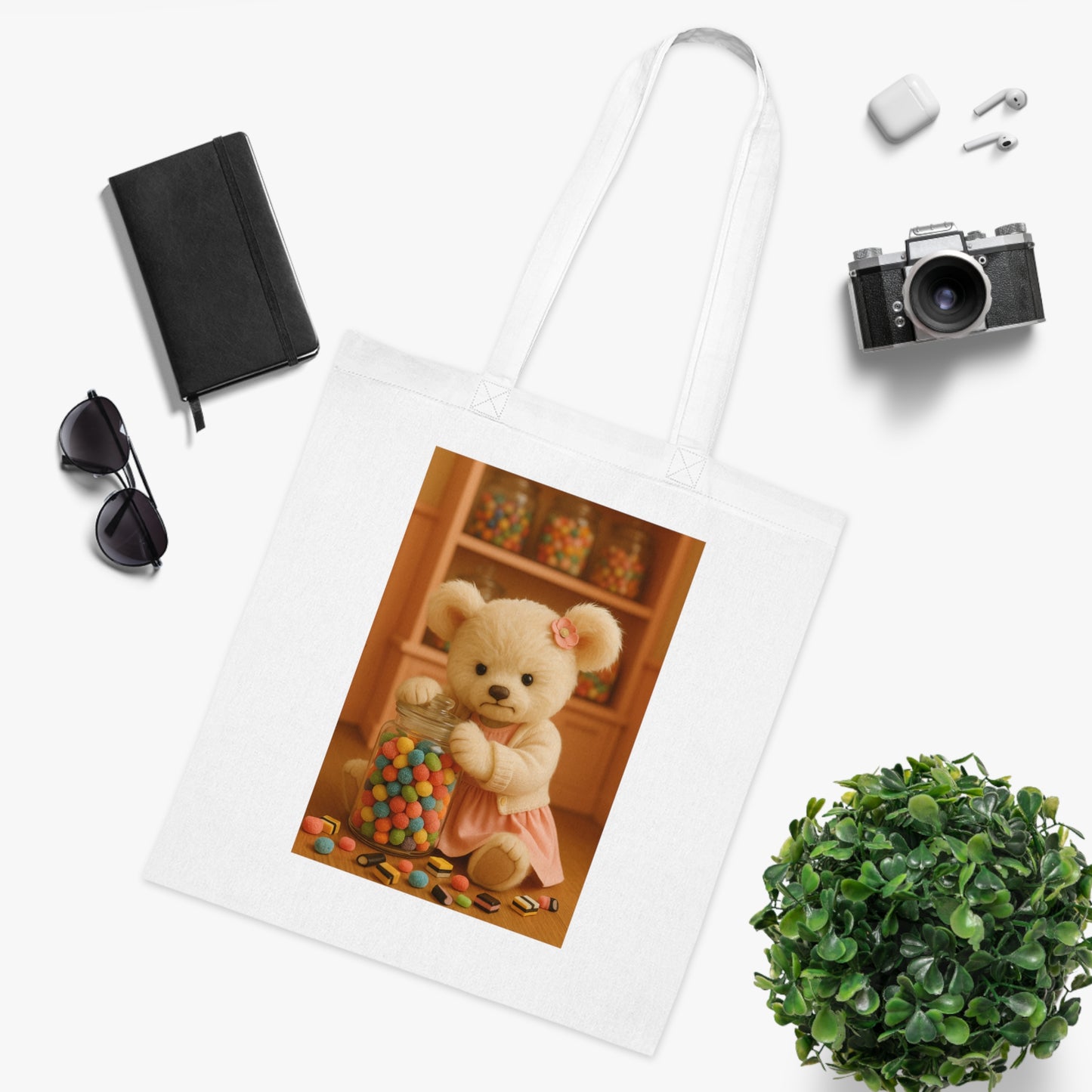 Teddy On Tour – Bella in a sweet shop Cotton Tote Bag
