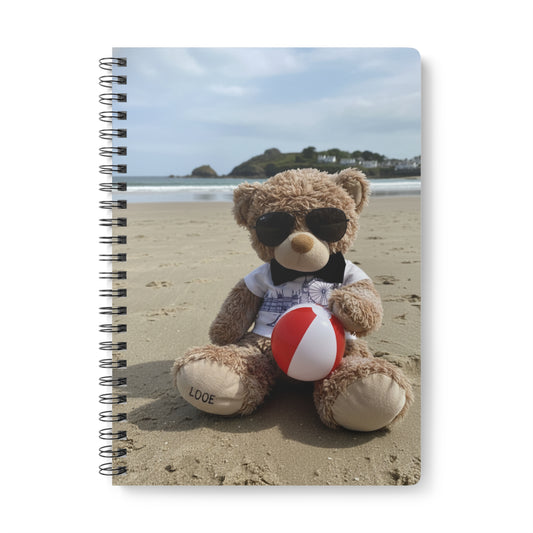 Teddy On tour Candy Bear at Looe Beach Softcover Notebook, A5