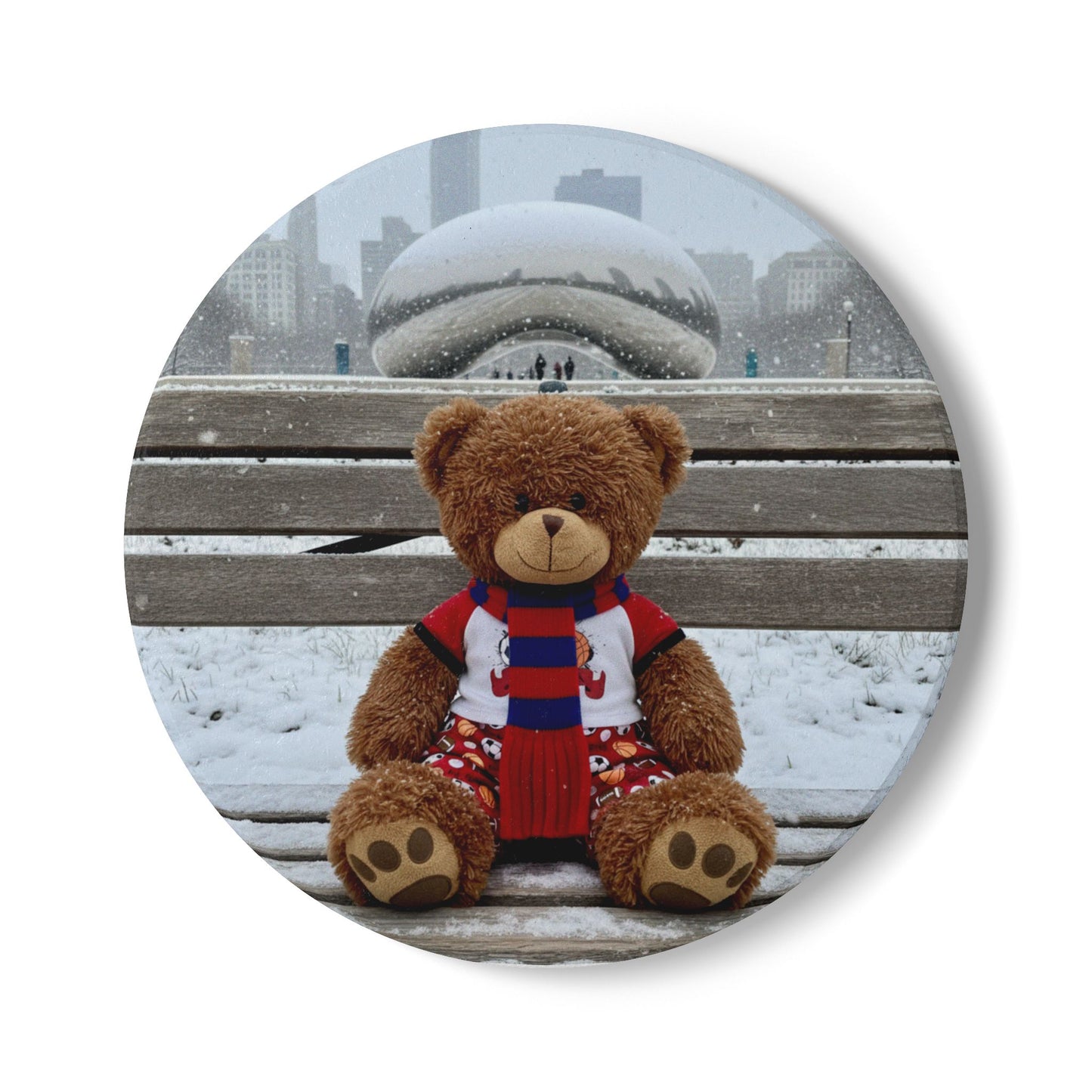 Teddy on Tour Jake in Chicago Ceramic Coaster