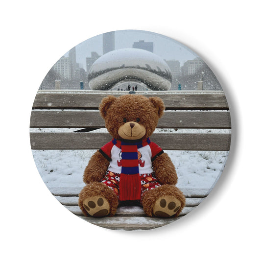 Teddy on Tour Jake in Chicago Ceramic Coaster